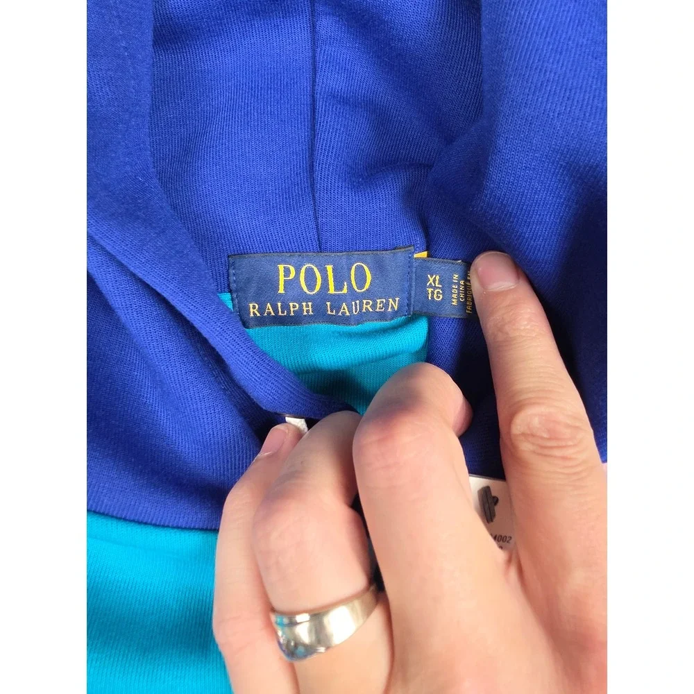 Polo Ralph Lauren Hoodie Men XL Aqua Blue Double Knit Logo Pullover Sweatshirt